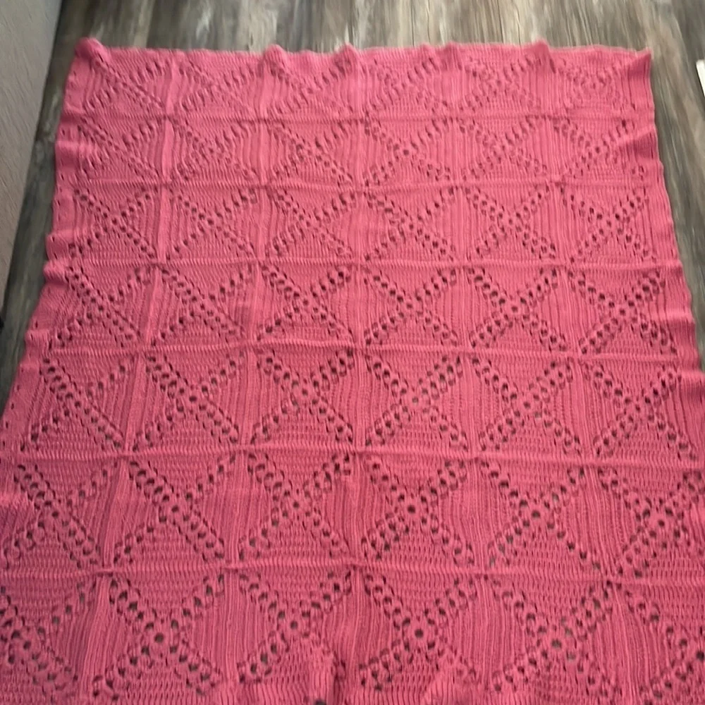 Handmade Granny Square Afghan 56x66 Blanket Pink Crochet
